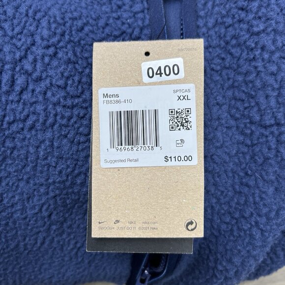 Nike Fleece Sherpa Jacket Size 2XL Mens Blue Black Winterized Full Zip Oversized - Picture 12 of 12